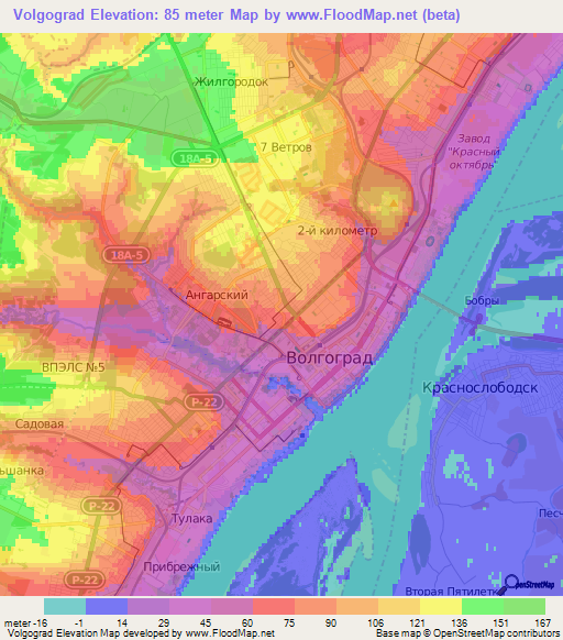 Volgograd,Russia Elevation Map