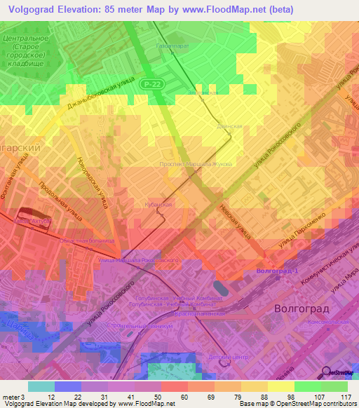 Volgograd,Russia Elevation Map