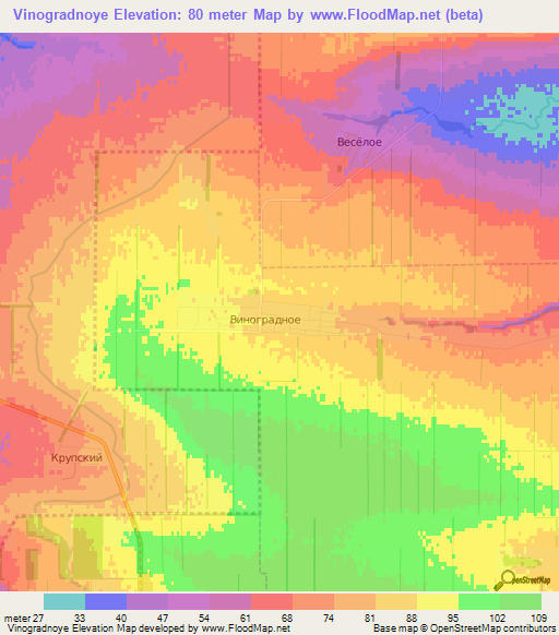 Vinogradnoye,Russia Elevation Map