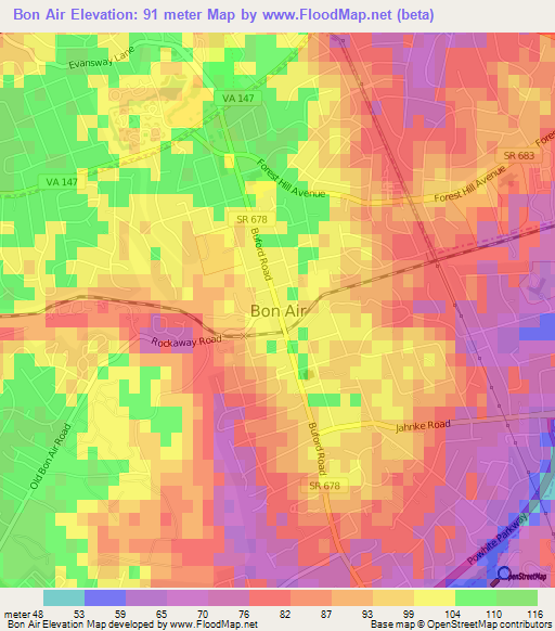 Bon Air,US Elevation Map