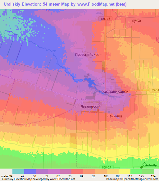 Ural'skiy,Russia Elevation Map
