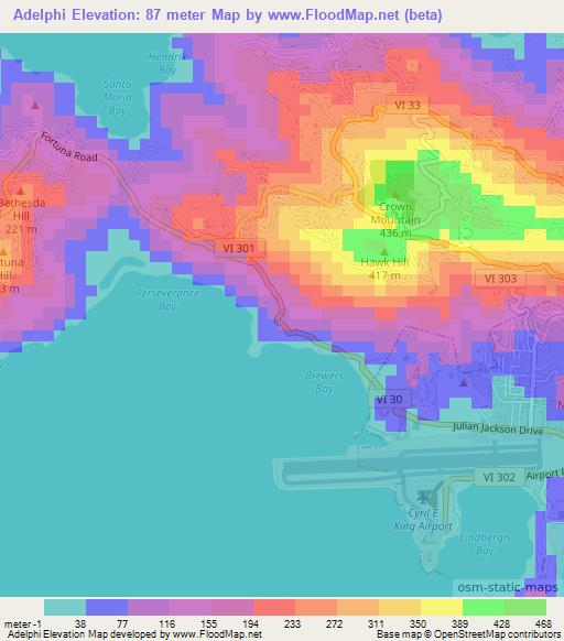 Adelphi,U.S. Virgin Islands Elevation Map