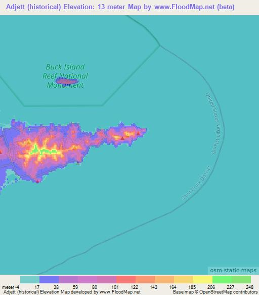 Adjett (historical),U.S. Virgin Islands Elevation Map