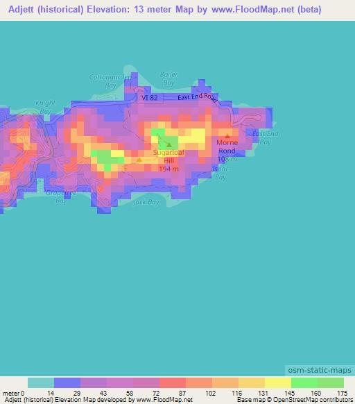 Adjett (historical),U.S. Virgin Islands Elevation Map
