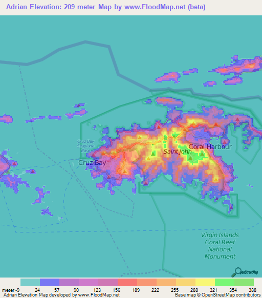 Adrian,U.S. Virgin Islands Elevation Map