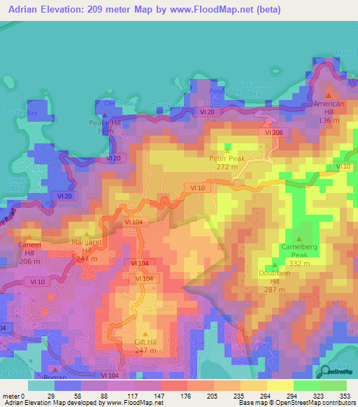 Adrian,U.S. Virgin Islands Elevation Map