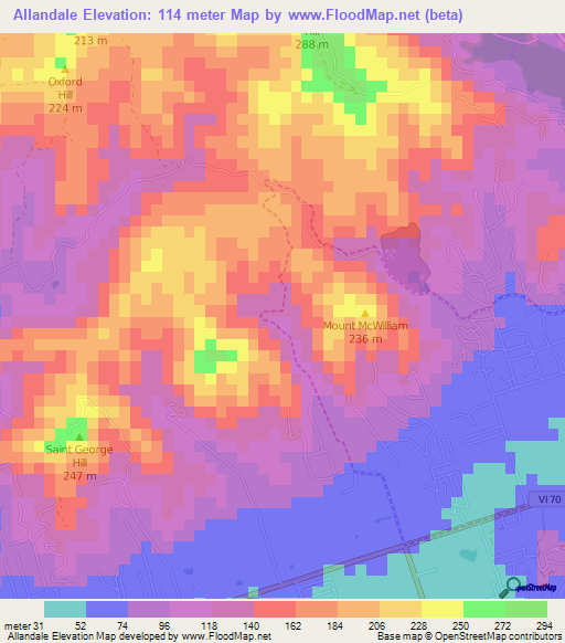 Allandale,U.S. Virgin Islands Elevation Map