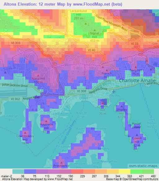Altona,U.S. Virgin Islands Elevation Map