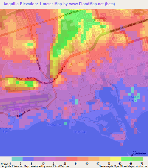 Anguilla,U.S. Virgin Islands Elevation Map