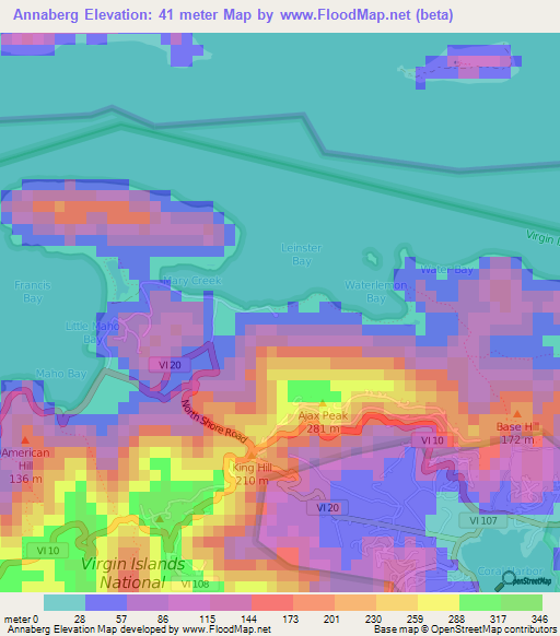 Annaberg,U.S. Virgin Islands Elevation Map