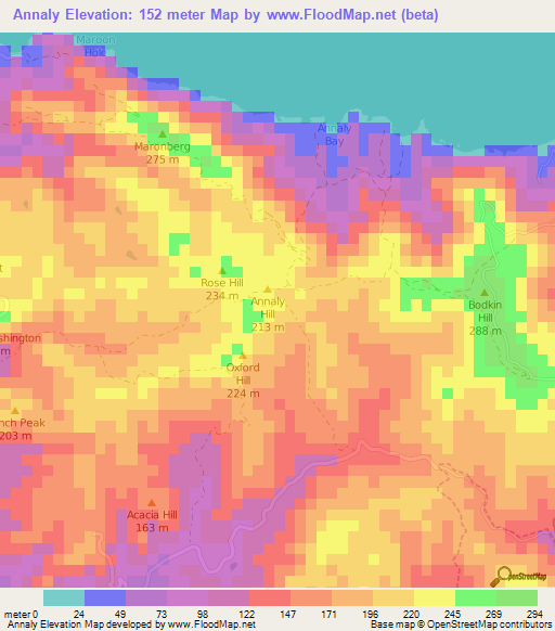 Annaly,U.S. Virgin Islands Elevation Map