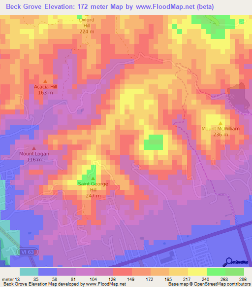 Beck Grove,U.S. Virgin Islands Elevation Map