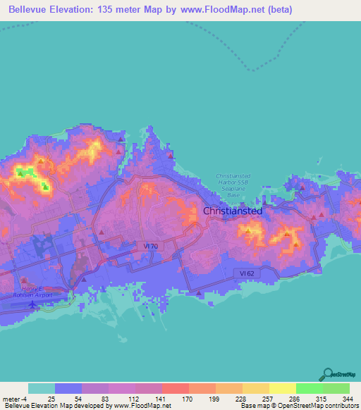 Bellevue,U.S. Virgin Islands Elevation Map