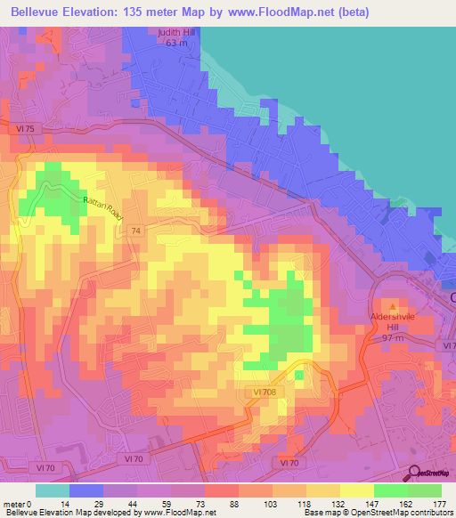 Bellevue,U.S. Virgin Islands Elevation Map