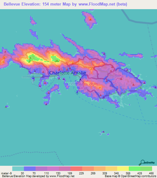 Bellevue,U.S. Virgin Islands Elevation Map