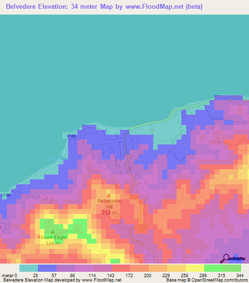 Belvedere,U.S. Virgin Islands Elevation Map