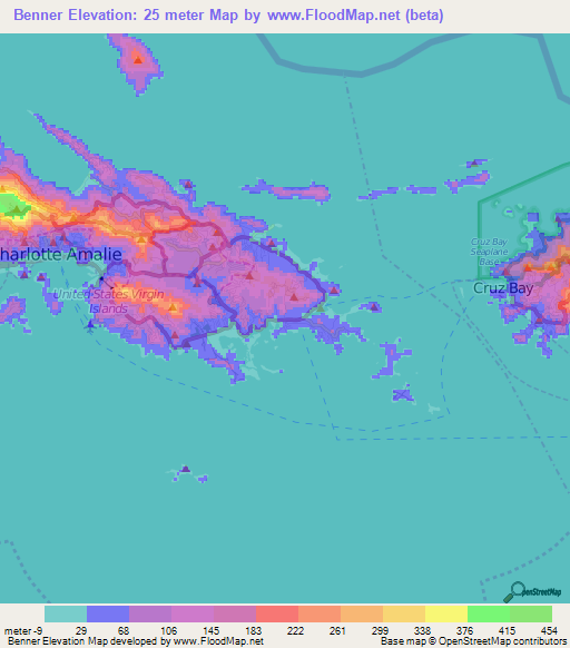 Benner,U.S. Virgin Islands Elevation Map
