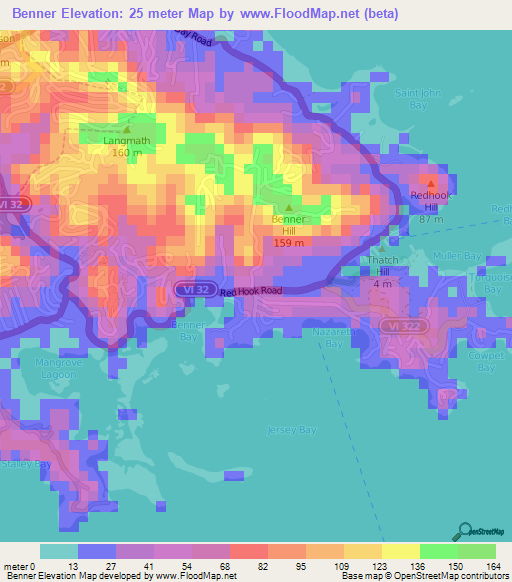 Benner,U.S. Virgin Islands Elevation Map