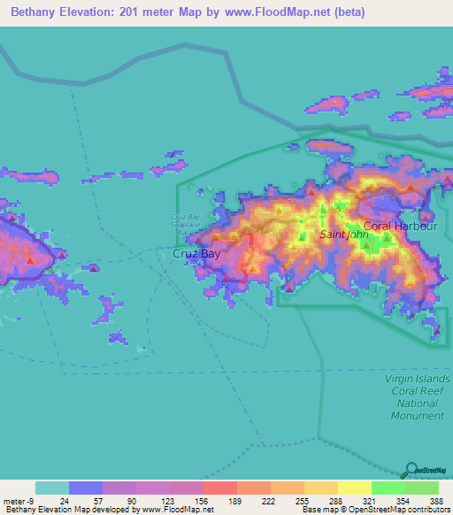 Bethany,U.S. Virgin Islands Elevation Map