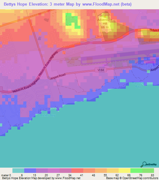 Bettys Hope,U.S. Virgin Islands Elevation Map