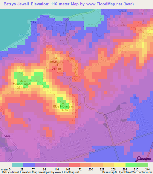 Betzys Jewell,U.S. Virgin Islands Elevation Map
