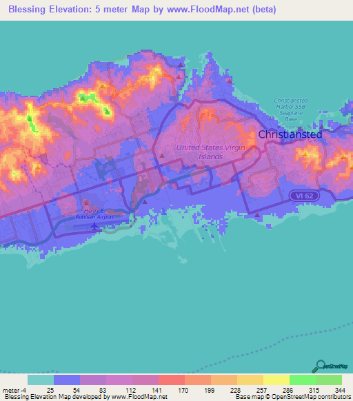 Blessing,U.S. Virgin Islands Elevation Map