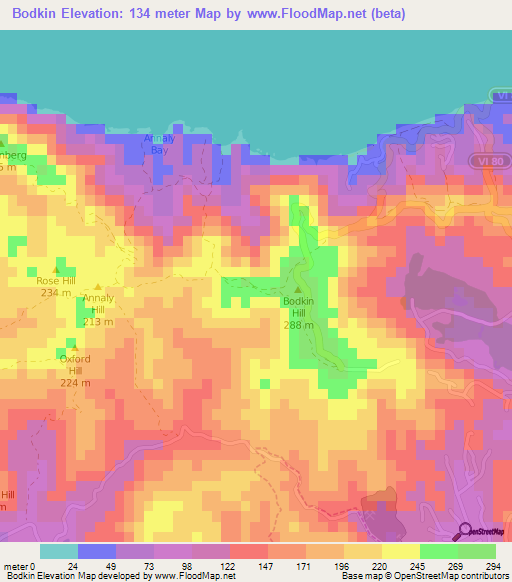 Bodkin,U.S. Virgin Islands Elevation Map