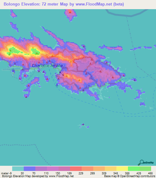 Bolongo,U.S. Virgin Islands Elevation Map