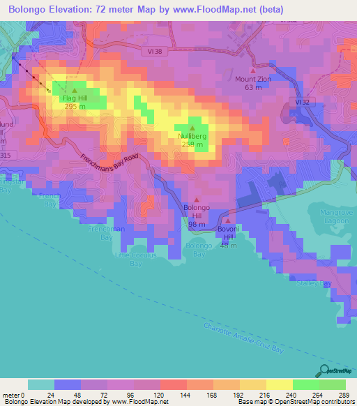 Bolongo,U.S. Virgin Islands Elevation Map