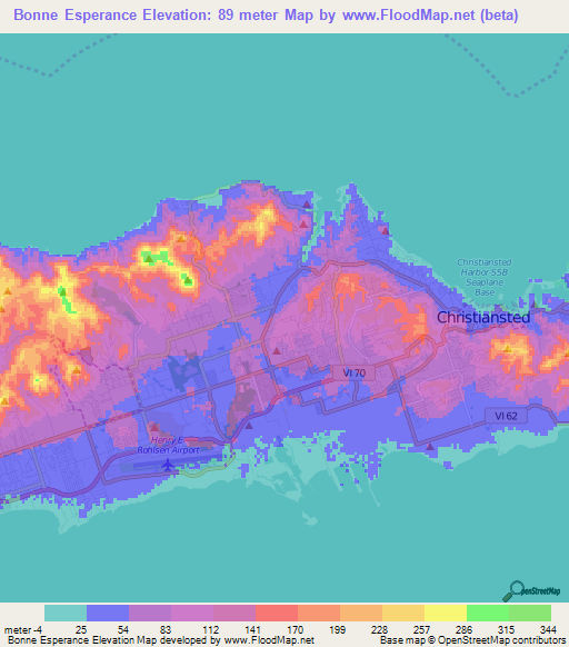 Bonne Esperance,U.S. Virgin Islands Elevation Map