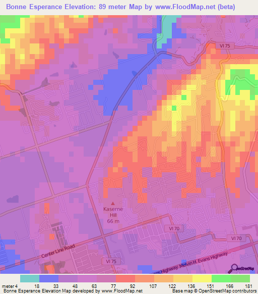 Bonne Esperance,U.S. Virgin Islands Elevation Map