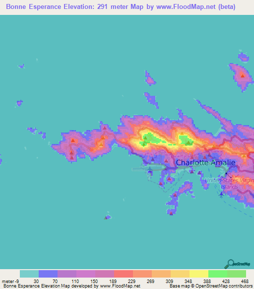 Bonne Esperance,U.S. Virgin Islands Elevation Map