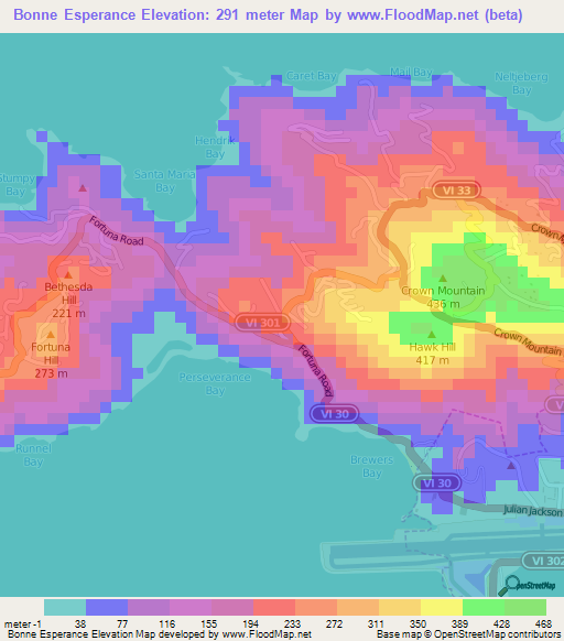 Bonne Esperance,U.S. Virgin Islands Elevation Map