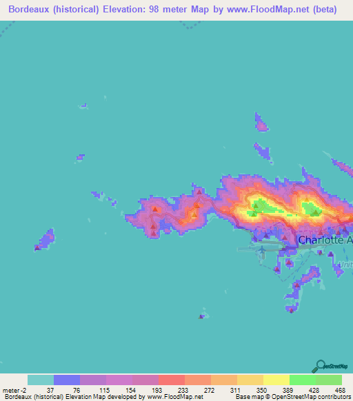 Bordeaux (historical),U.S. Virgin Islands Elevation Map