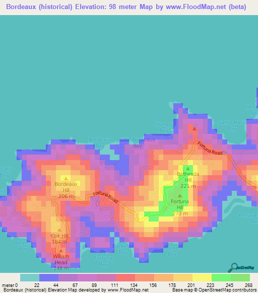 Bordeaux (historical),U.S. Virgin Islands Elevation Map