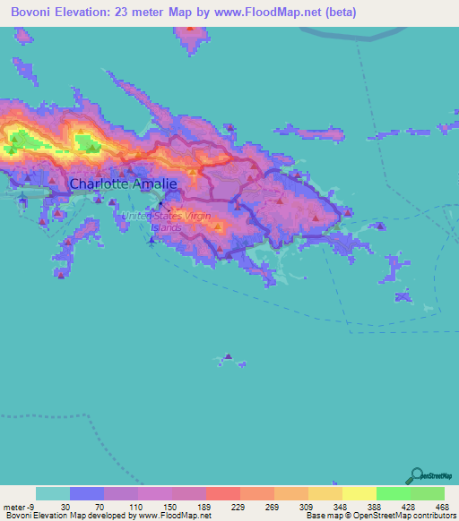 Bovoni,U.S. Virgin Islands Elevation Map