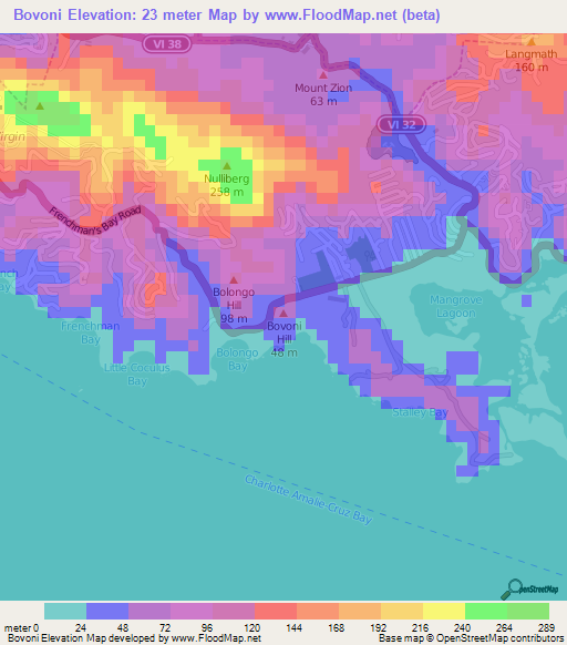 Bovoni,U.S. Virgin Islands Elevation Map