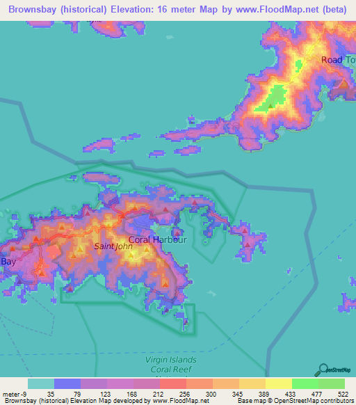 Brownsbay (historical),U.S. Virgin Islands Elevation Map