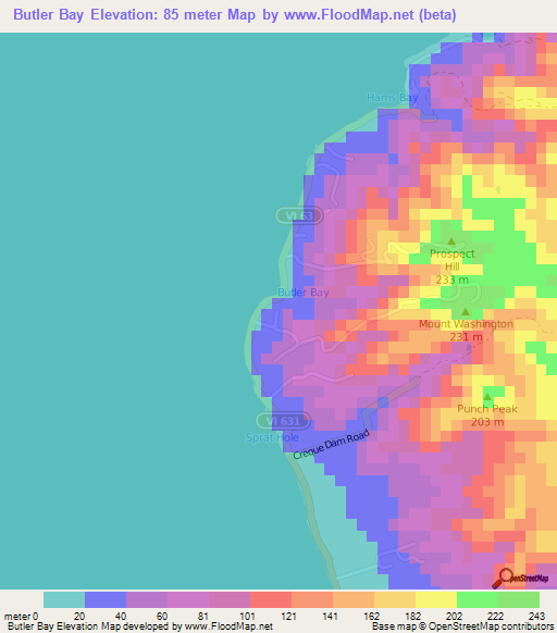 Butler Bay,U.S. Virgin Islands Elevation Map