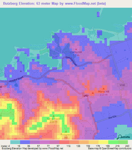 Butzberg,U.S. Virgin Islands Elevation Map