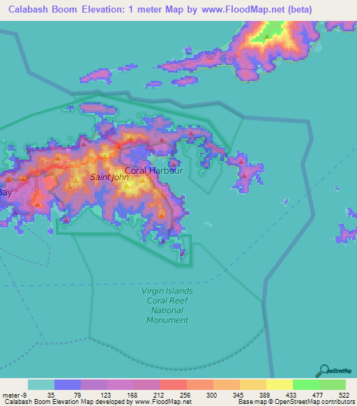 Calabash Boom,U.S. Virgin Islands Elevation Map