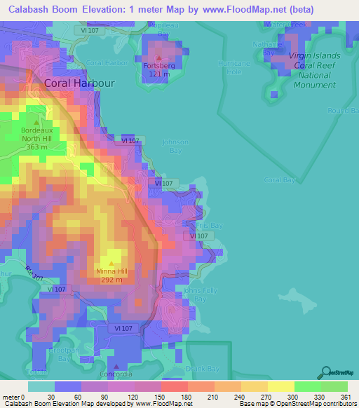 Calabash Boom,U.S. Virgin Islands Elevation Map