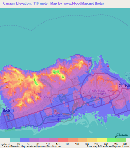 Canaan,U.S. Virgin Islands Elevation Map