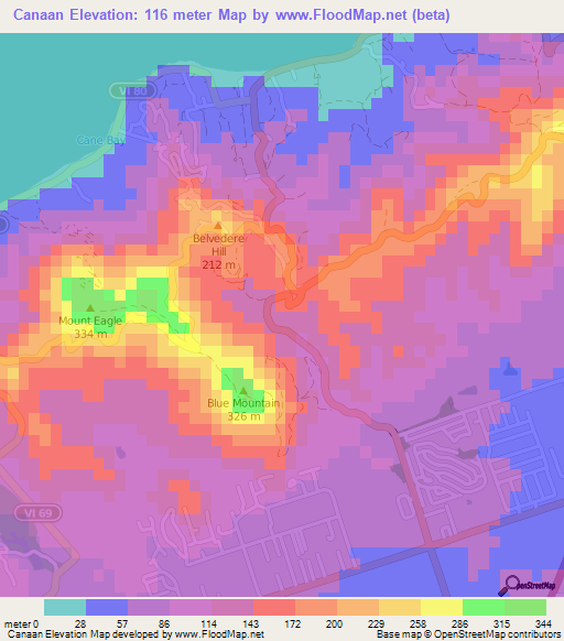 Canaan,U.S. Virgin Islands Elevation Map