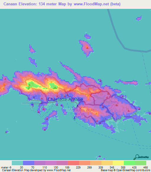 Canaan,U.S. Virgin Islands Elevation Map