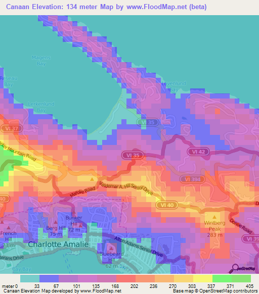 Canaan,U.S. Virgin Islands Elevation Map