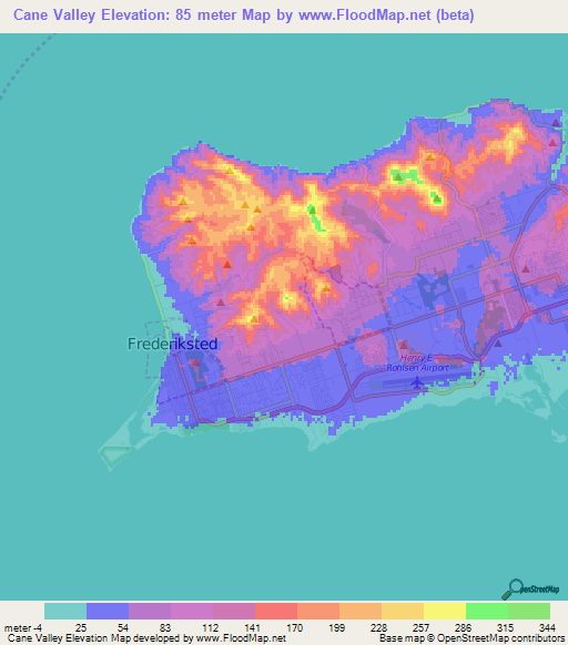 Cane Valley,U.S. Virgin Islands Elevation Map
