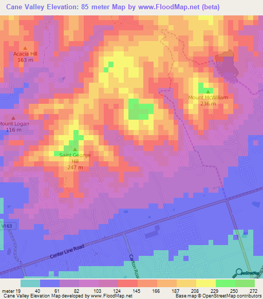 Cane Valley,U.S. Virgin Islands Elevation Map