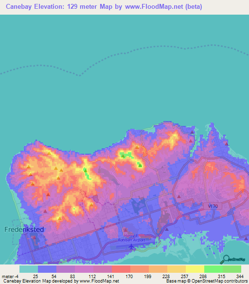 Canebay,U.S. Virgin Islands Elevation Map