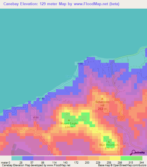 Canebay,U.S. Virgin Islands Elevation Map